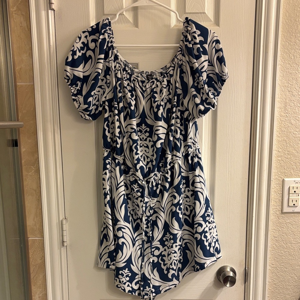 Elegant Blue and White Patterned Women's romper